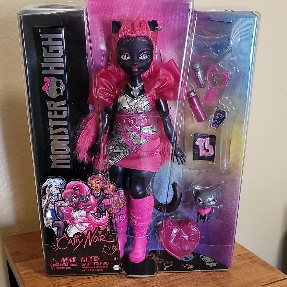 Monster High Black Doll "Caty Noir" with Pink and Silver Outfit - Picture 2 of 6